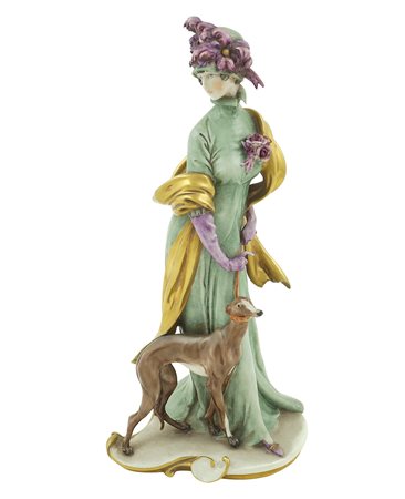 Figura in porcellana policroma Capodimonte, XX Sec. h. 26 cm. raffiguranti...
