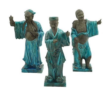 Tre sculture in terracotta e terracotta invetriata Cina, XIX- XX Sec. h. 52...