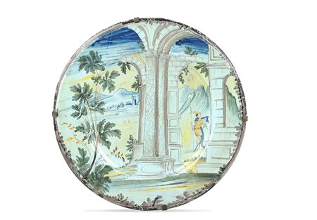 Grande piatto in maiolica Pavia, fine XVII - inizio XVIII Sec. d. 38 cm....