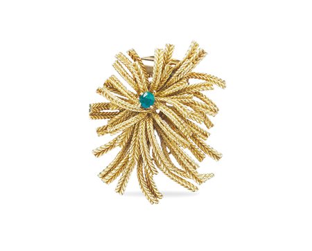 Cartier, spilla a motivo floreale in oro giallo 18kt anni 40/50 peso 28,1 gr....