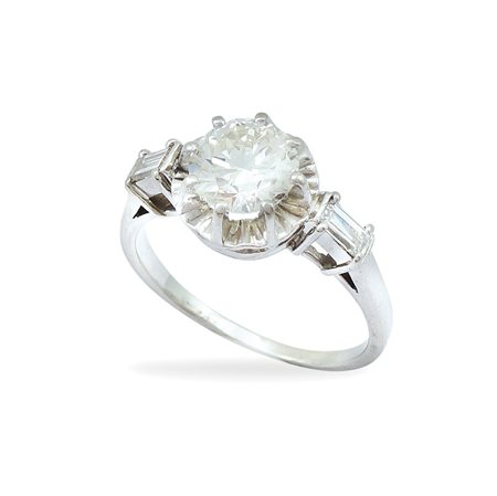 Anello solitario in platino con diamante anni 40/50 peso 5,7 gr. taglio...