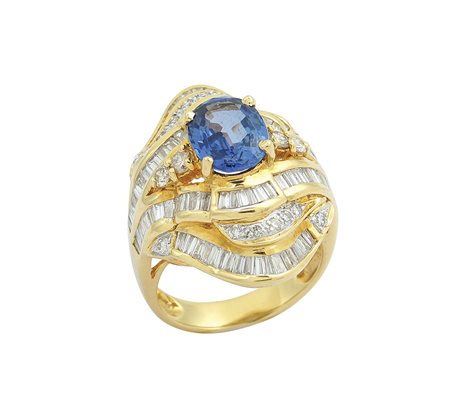 Anello in oro giallo 18kt con zaffiro naturale peso 12,3 gr. origine Ceylon -...