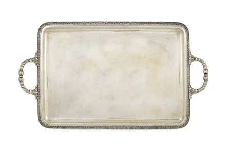 Vassoio a due manici in argento Italia, XX Sec. 66x38 cm. finemente cesellato...