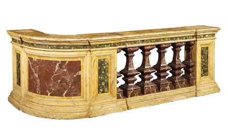 Balaustra in legno laccato Italia, fine XIX Sec. 75x220x90 cm. dipinta nella...