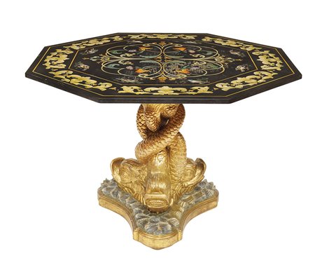 Tavolo da centro in legno scolpito e dorato fine XIX Sec. 78x112 cm. piano...