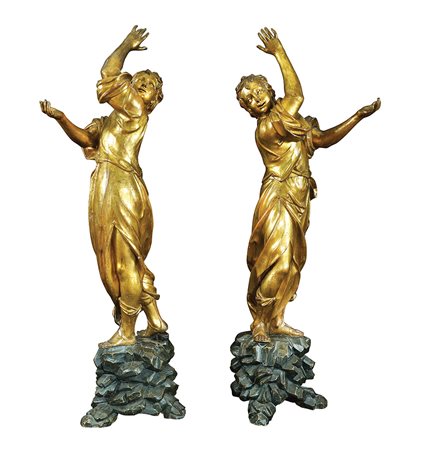Coppia di sculture in legno dorato Italia settentrionale, metà XVIII Sec. h....