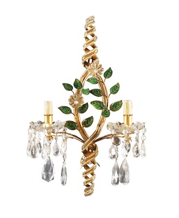 Coppia di appliques a due luci inizio XX Sec. 54x30 cm. supporto in metallo...