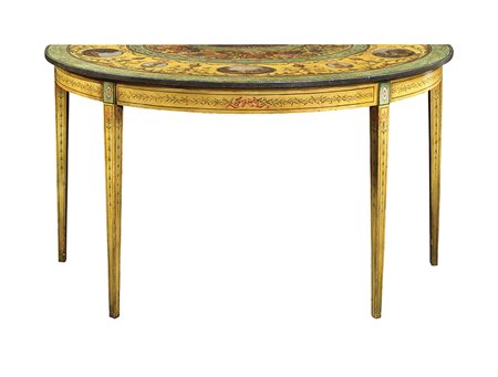 Console demi-lune in legno laccato e dipinto Inghilterra, inizio XX Sec....