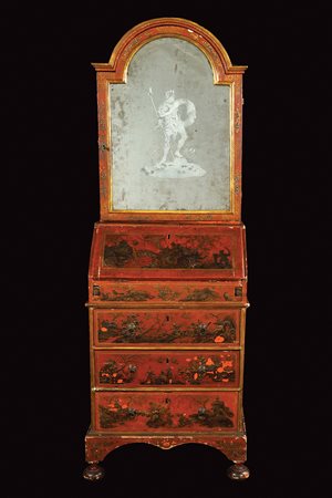 Trumeau in lacca rossa Inghilterra, XVIII Sec. 166x59x40 cm. finemente...