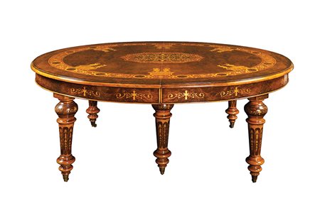 Tavolo da pranzo in radica di noce Inghilterra, XX Sec. 78x183x150 cm....