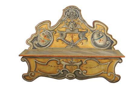 Cassapanca in legno laccato Italia, fine XIX Sec. 133x180x48 cm. dipinta in...