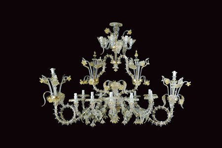 Lampadario di Murano a 18 fiamme XX Sec. 120x170x90 cm. modello a barca "Cà...
