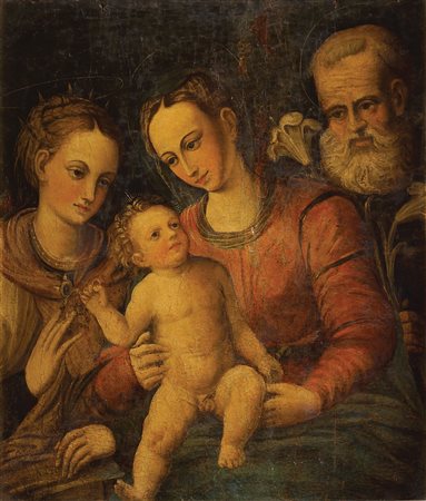 Scuola fiorentina XVI Sec. 44x50 cm. "Sposalizio mistico di Santa Caterina...