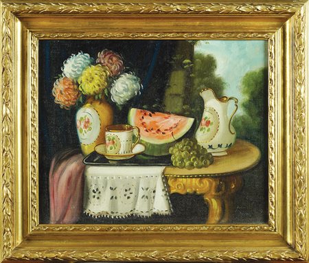 Firma indecifrabile inizio XX Sec. 40x51 cm. "Natura morta di fiori e...