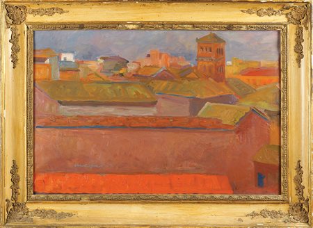 Mario Mafai Roma 1902 - 1965 54x81 cm. "Tetti da San Michele", anno 1957,...