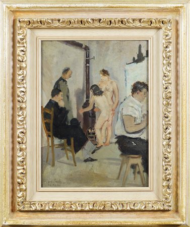 Pino Ponti Venezia 1905 - 1999 45x30 cm. "Lo studio del pittore", olio su...