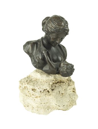 Antonio Merente Italia, fine XIX Sec. h. 23,5 cm. "Maternità" scultura in...