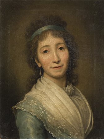 "Ritratto di signora in veste azzurra" olio su tela (cm 54x40) Firmato e...