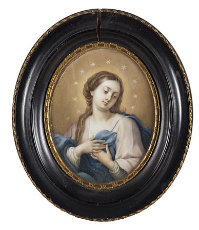 "Vergine" miniatura ovale su avoriolina (cm 12x10) In cornice in legno...