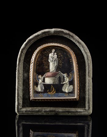 Manifattura di Limoges, sec. XVI. Pace in rame smaltato di forma sagomata...