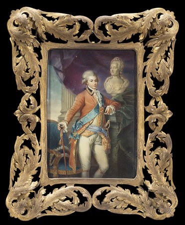 Scuola del sec. XIX "Ritratto di ufficiale in un interno con mezzo busto...