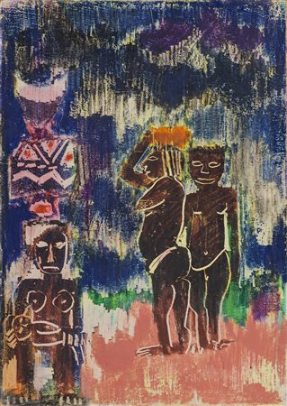 DOMENICO CANTATORE (1906-1998)Senza Titolo Pastelli a cera su carta applicata...