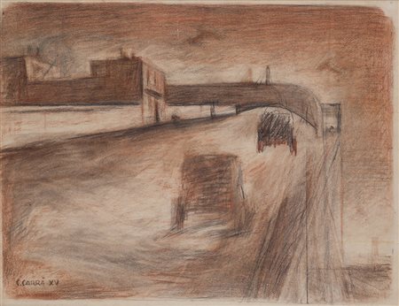 CARLO CARR&Agrave; (1881-1966)Studio per il Lingotto, 1937 Sanguigna e...