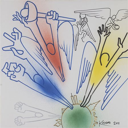 MARK KOSTABI (1960)Eternit&agrave;, 2011 Tecnica mista su carta intelatacm...