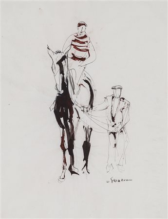 EZIO GRIBAUDO (1929) Alle case, 1965 Inchiostro e tempera su carta cm 28x22...