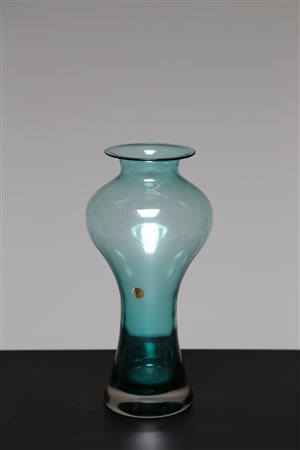 SAN MARCO Vaso in vetro soffiato celeste con doppia strozzatura, Murano anni...