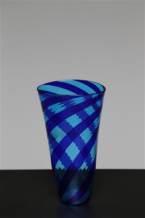 RAFAEL EROS Vaso a canne blu lavorazione a spirale, per Millerighe Murano...