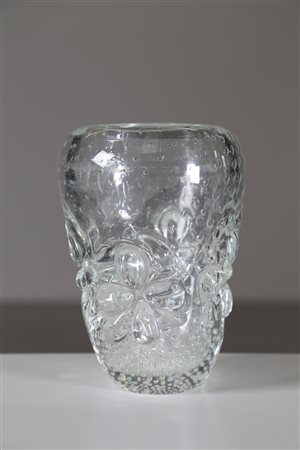 BAROVIER & TOSO Vaso trasparente con inclusioni a bolle e applicazioni di...
