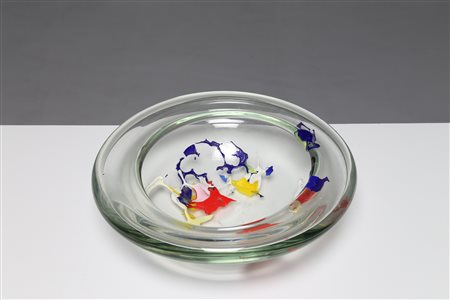 RINALDI ANGELO Centrotavola in vetro di Murano con inclusioni colorate, anni...