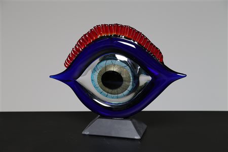 MANIFATTURA MURANESE Scultura in vetro policromo e base satinata, anni 70. -....