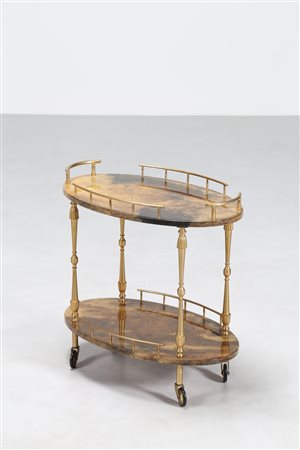 TURA ALDO Carrello bar in legno marmorizzato e ottone, anni 50. -. Cm 55,50 x...