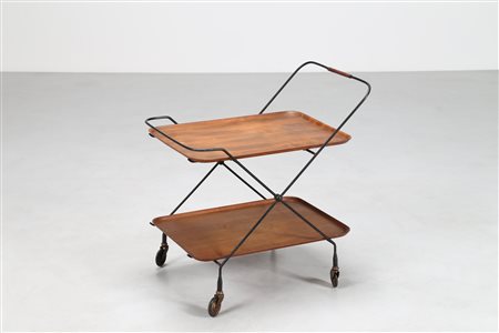ISA BERGAMO Carrello in legno di teak e tondino di ferro laccato con vassoi...