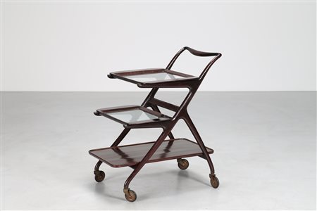 PARISI ICO & LUISA Carrello portavivande in noce laccato nero con ripiani in...