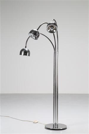 REGGIANI Lampada da terra in acciaio cromato con tre braccia flessibili, anni...