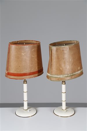 BANCI GIOVANNI Coppia di lampade da tavolo in legno laccato e ottone, anni...