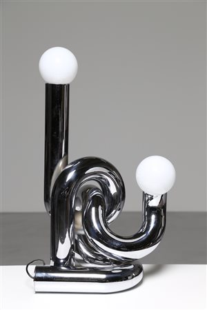 BANCI GIOVANNI Lampada da tavolo in acciaio cromato" modello Bruco", Firenze...