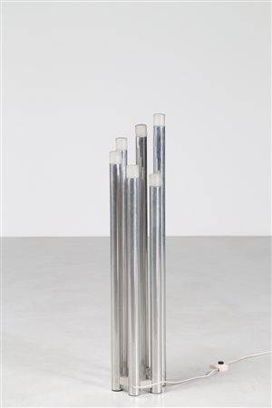MANIFATTURA ITALIANA Lampada da terra in metallo cromato e vetro satinato...