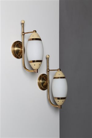 LUMIERE Coppia appliques in metallo laccato ottone e vetro satinato, per...