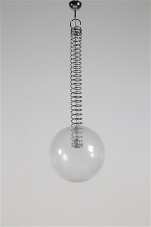 MANIFATTURA ITALIANA Lampada a sospensione in acciaio cromato e vetro, mod....