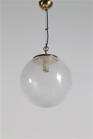 VENINI Lampada a sospensione in vetro tessuto a canne e ottone, anni 60. -....