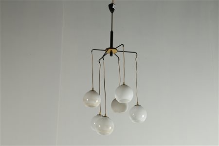 MANIFATTURA ITALIANA Lampadario a sei luci pendenti in metallo laccato ottone...