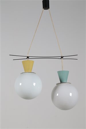 STILNOVO Attrib. Lampada a sospensione in metallo laccato alluminio e vetro...