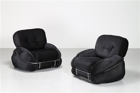 MANIFATTURA ITALIANA Coppia poltrone in velluto e metallo cromato anni 70°....