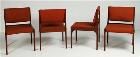 G.P.VITELLI E T.AMMANATI Quattro sedie in palissandro e tessuto, anni 70....