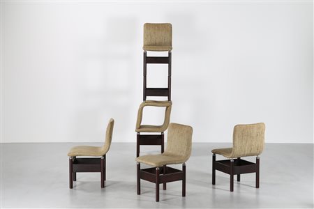 INTROINI VITTORIO Sei sedie in legno tinto all'anilina acciaio cromato e...