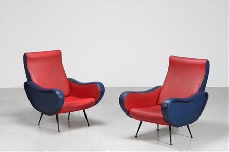MANIFATTURA ITALIANA Coppia poltrone struttura in metallo rivestimento in...